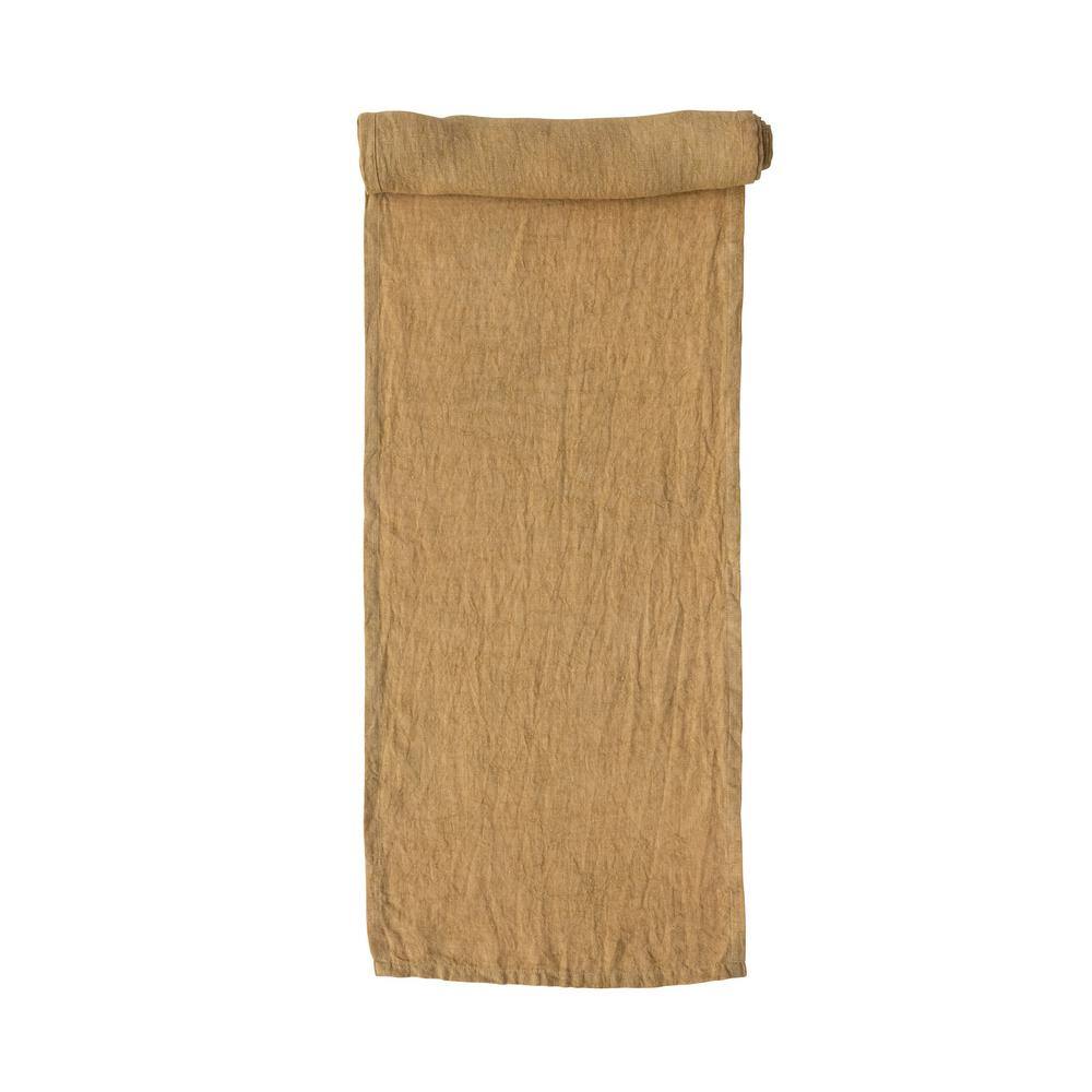 Storied Home 14 in. W x 108 in. L Mustard Yellow Solid Stonewashed Linen Table Runner