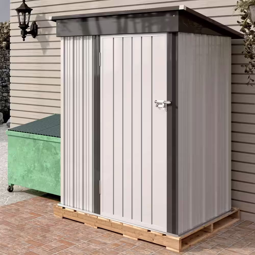 None 5 ft. W x 3 ft. D Outdoor Storage Metal Shed Utility Patio Shed for Garden and Backyard 15 sq. ft. in White