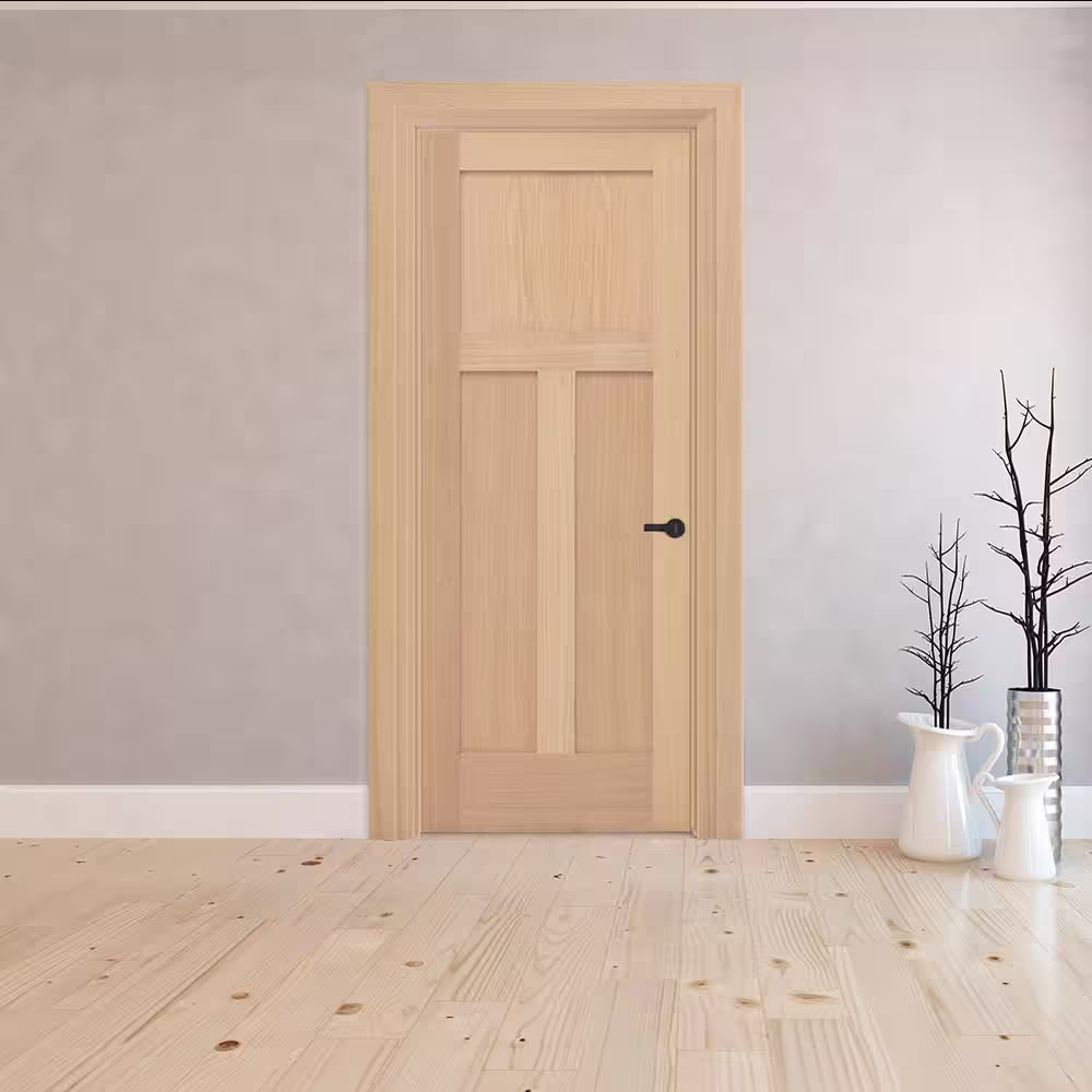 Steves & Sons 24 in. x 80 in. Universal 3-Panel Mission Solid Unfinished Red Oak Wood Pre-Bored Interior Door Slab