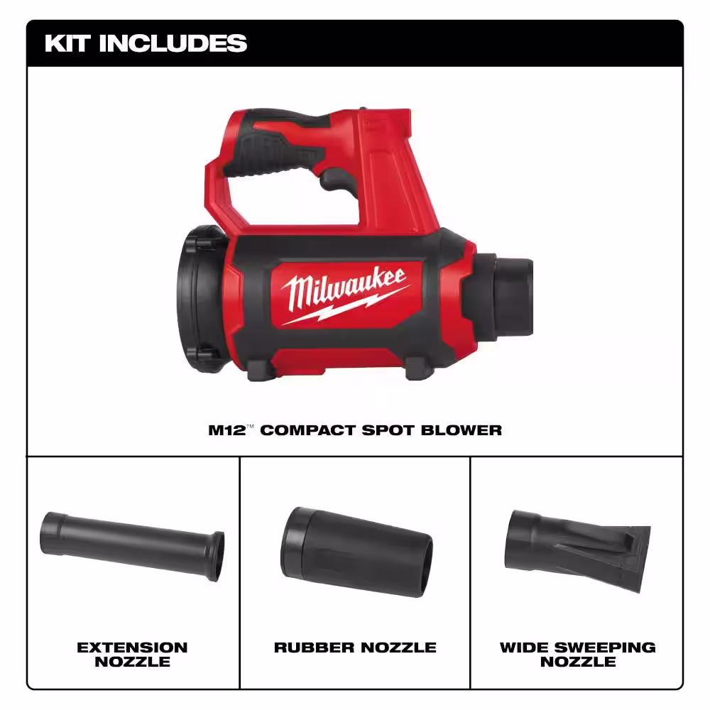 Milwaukee M12 12V Lithium-Ion Cordless Compact Spot Blower w/One 4.0 Ah and One 2.0 Ah Batteries and Charger