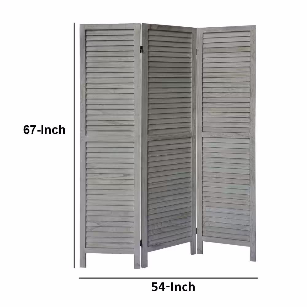 THE URBAN PORT 5.57 ft. Distressed White 3-Panel Foldable Wooden Room Divider Privacy Screen with Plank Style and Hinges