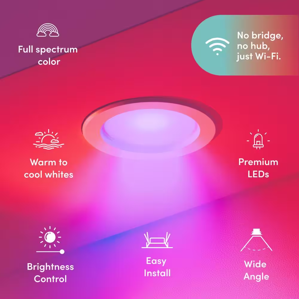 LIFX 5/6 in. 65-Watt Equivalent Multi-Color Smart Alexa/Hey Google/HomeKit/Siri Retrofit Integrated LED Recessed Downlight