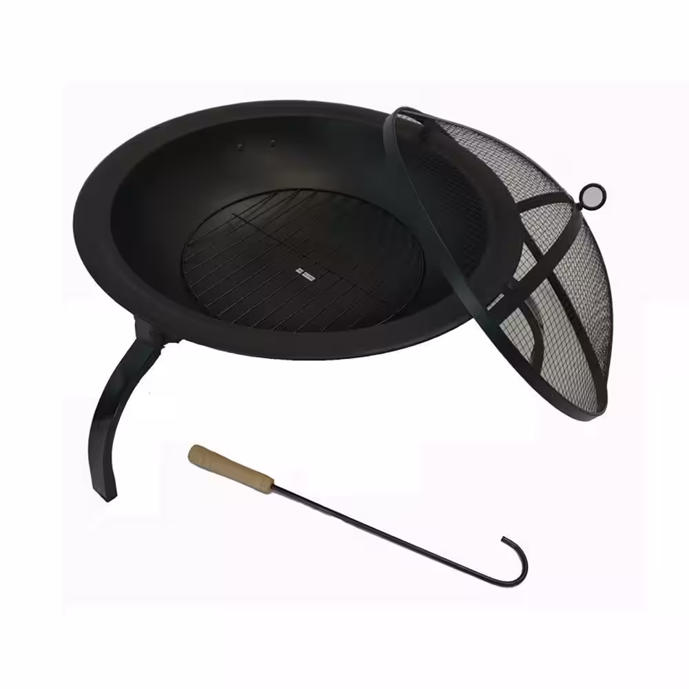 WESTIN OUTDOOR Helen 22 in. Round Steel Wood Burning Fire Pit in Black