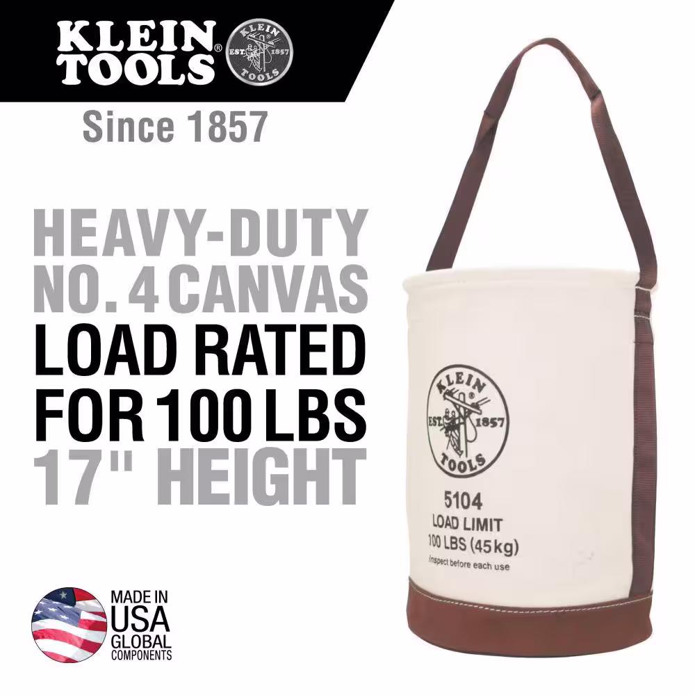 Klein Tools Canvas Bucket with Leather Bottom, 12-Inch