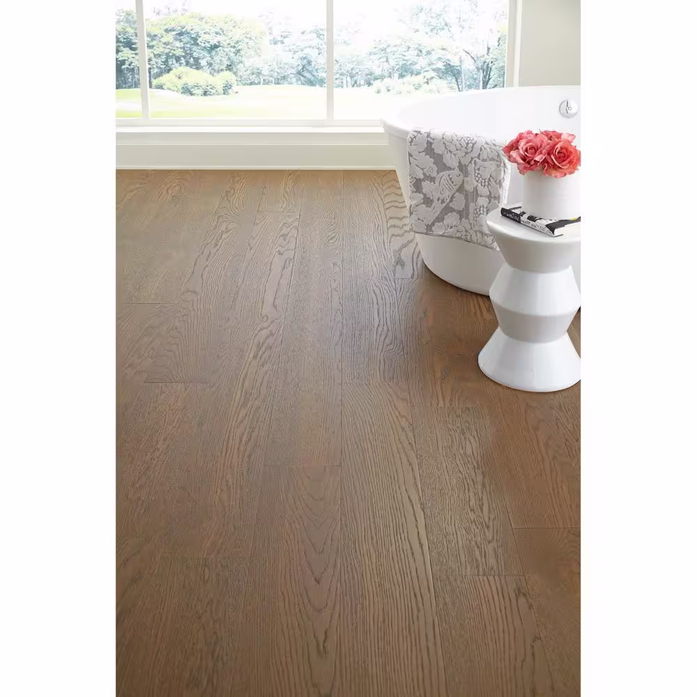 OptiWood Potter's Clay White Oak 7 mm T x 5 in. W Waterproof Wire Brushed Engineered Hardwood Flooring (16.7 sqft/case)