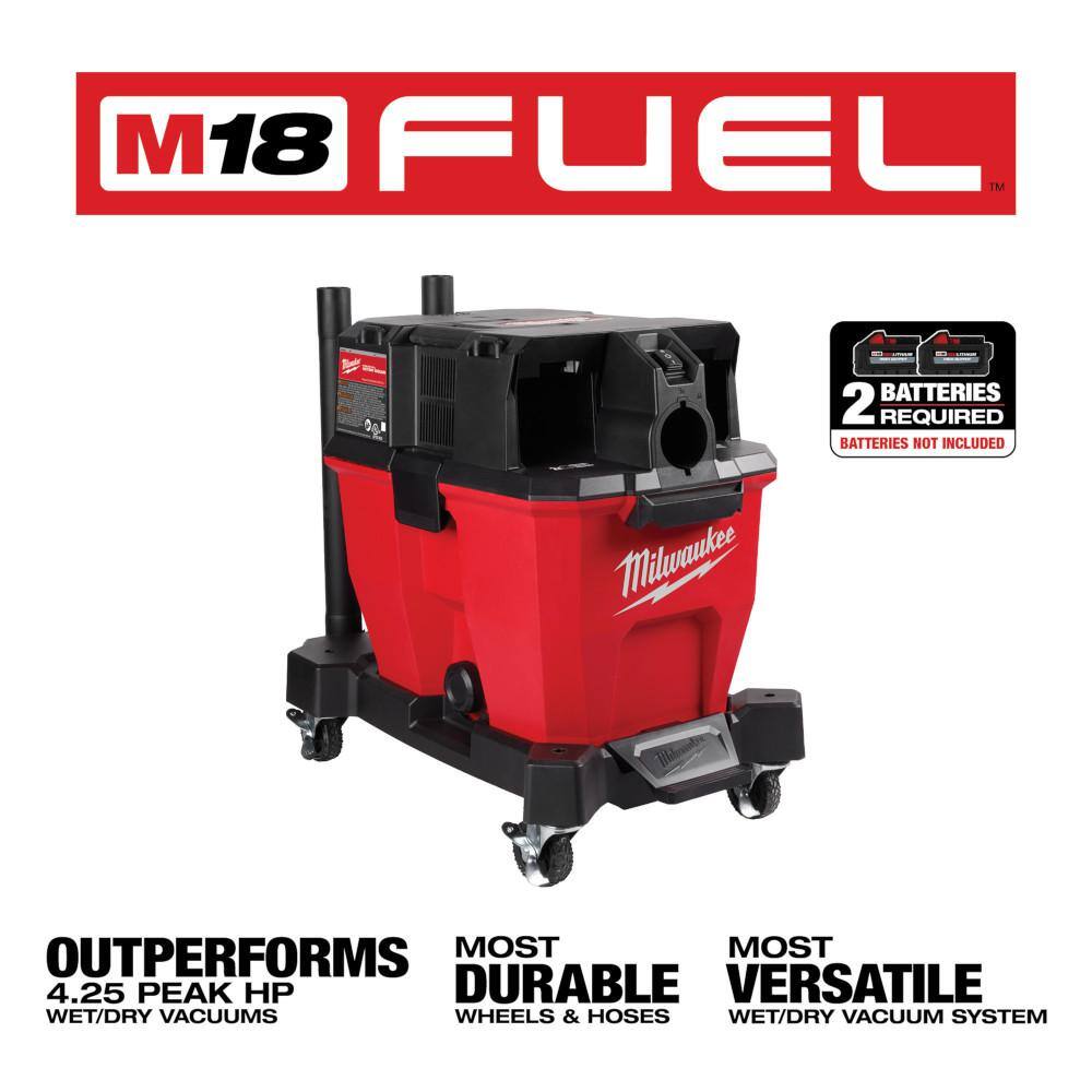 Milwaukee M18 FUEL 9 Gal. Cordless DUAL-BATTERY Wet/Dry Shop Vacuum w/XC 8.0 Ah Battery & High Output 6.0Ah Batteries (2-Pack)