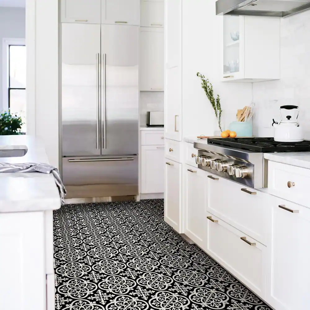 FloorPops Gothic 12 in. W x 12 in. L Black Peel & Stick Vinyl Tile Flooring (10 sq. ft./case)