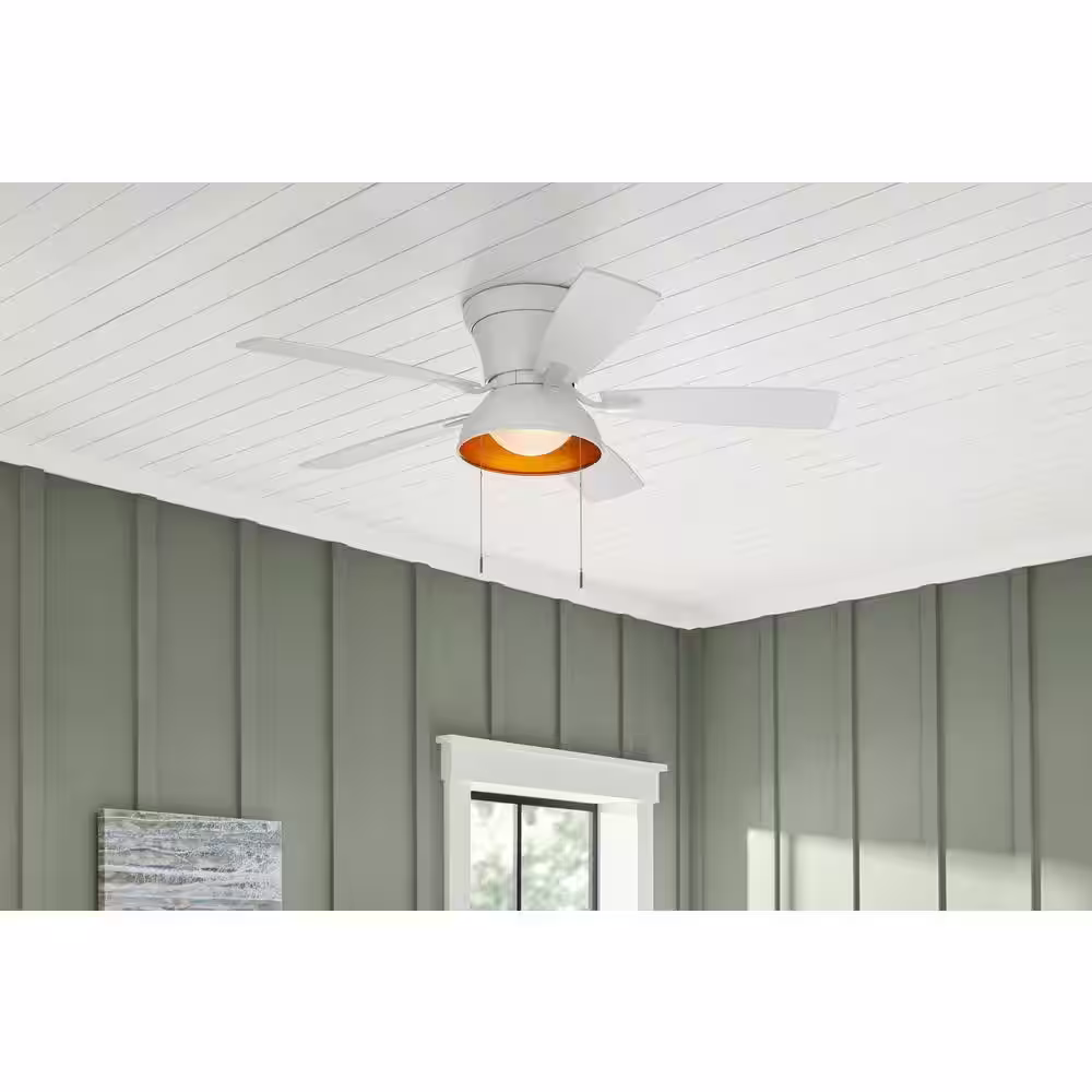 Hampton Bay Bannerete 52 in. LED Indoor Matte White Ceiling Fan with Light and Pull Chains Included