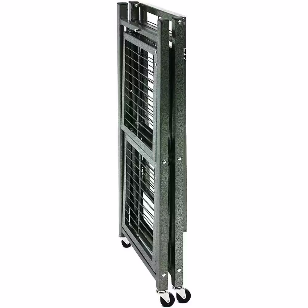 Origami Metal 35.4 x 13.3 x 28.75 in. R3 General Purpose Foldable 3-Tiered Shelf Storage Rack & Wheels, Pewter