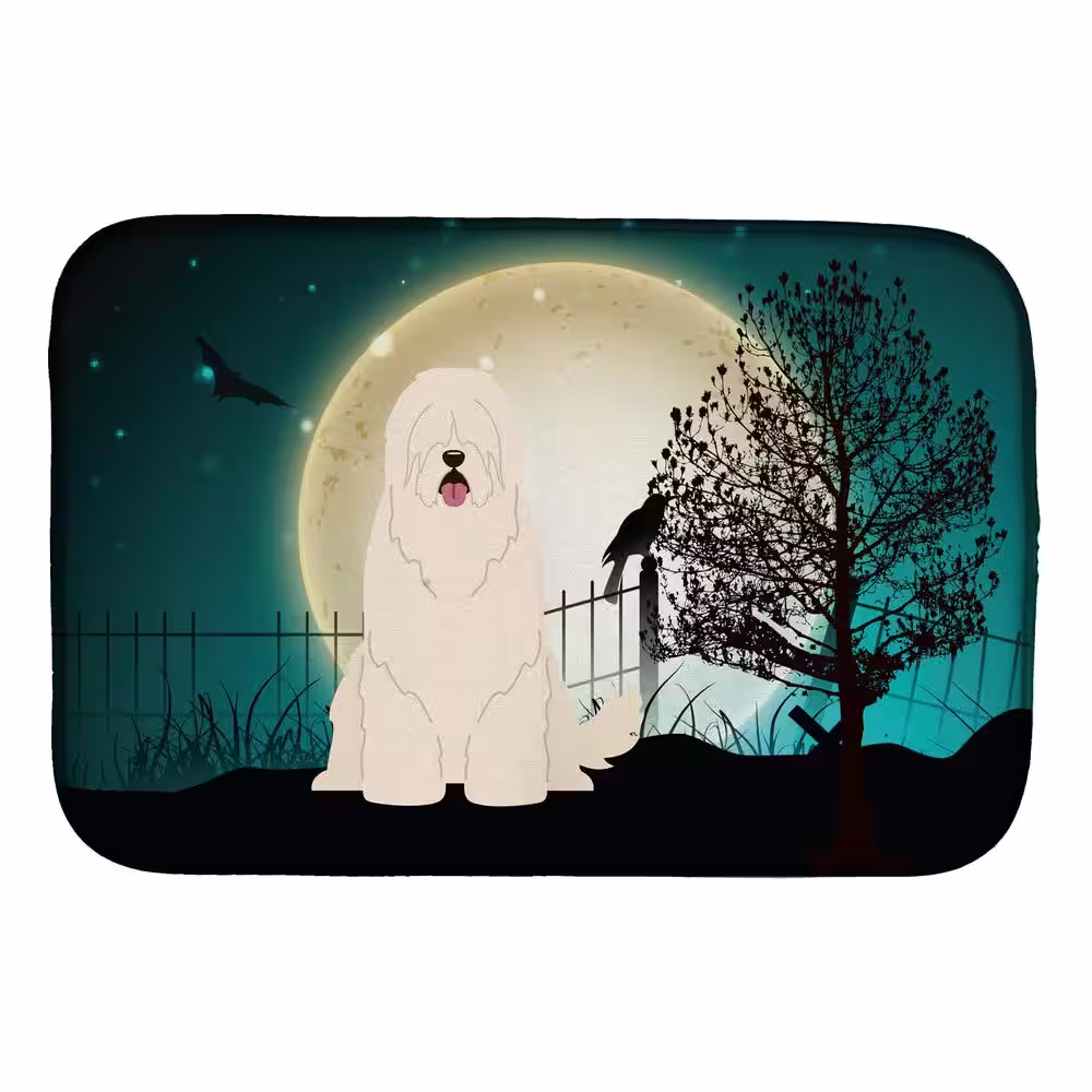 Caroline's Treasures 14 in. x 21 in. Multi-Color Halloween Scary South Sheepdog Dish Drying Mat