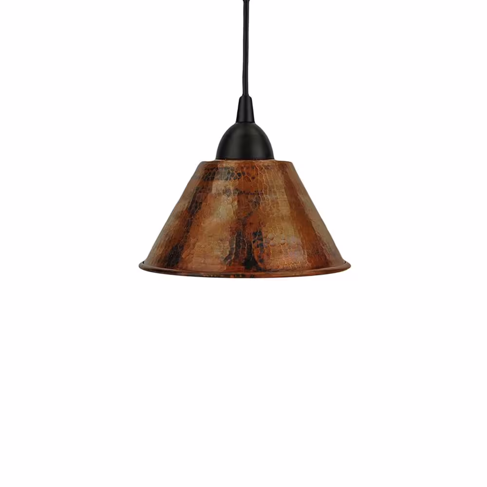 Premier Copper Products 1-Light Hammered Copper Ceiling Mount Cone Pendant in Oil Rubbed Bronze