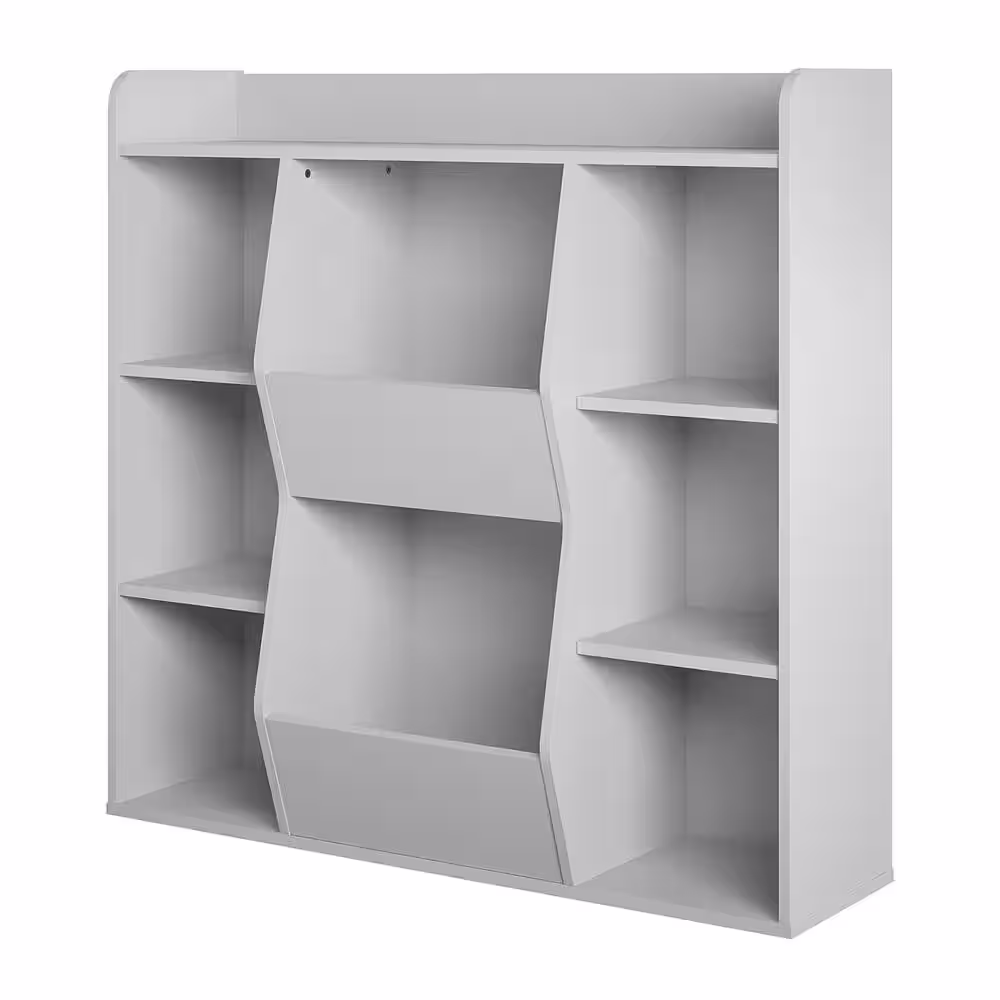 Ameriwood Home Lauren 40.79 in. Dove Gray 9-Shelf Bookcase with Toy Storage Bins