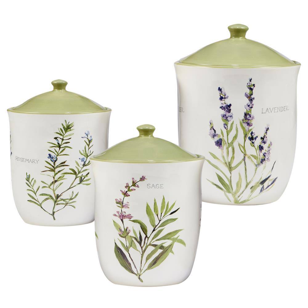 Certified International Fresh Herbs 3-Piece Earthenware Canister Set