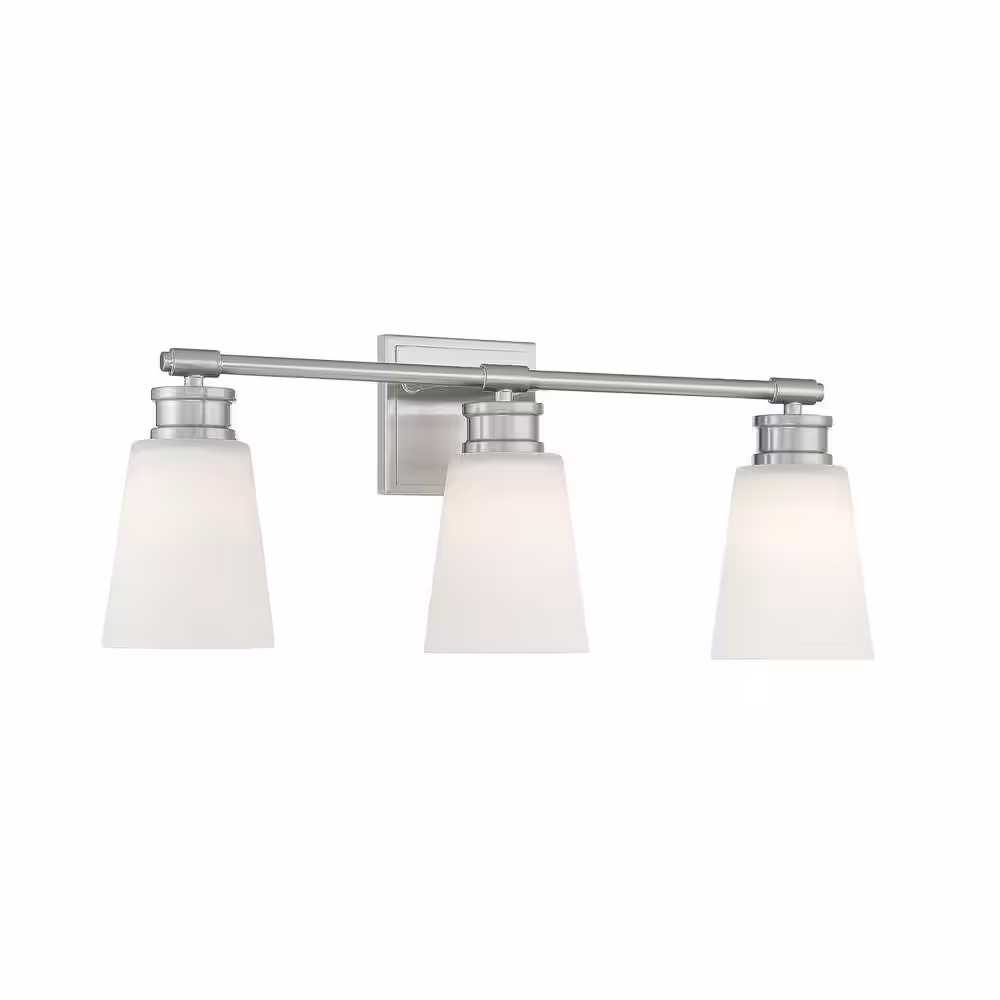 Savoy House 23 in. W x 9.5 in. H 3-Light Brushed Nickel Bathroom Vanity Light with Frosted Glass Shades