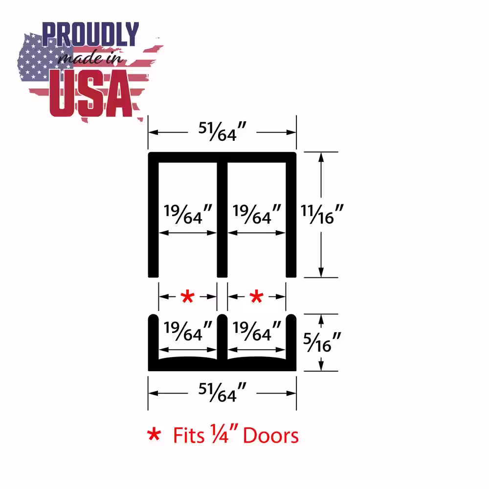 None 11/16 in. D x 51/64 in. W x 48 in. L Black Styrene Plastic Sliding Bypass Track Moulding Set for 1/4 in. Doors (1-Pack)