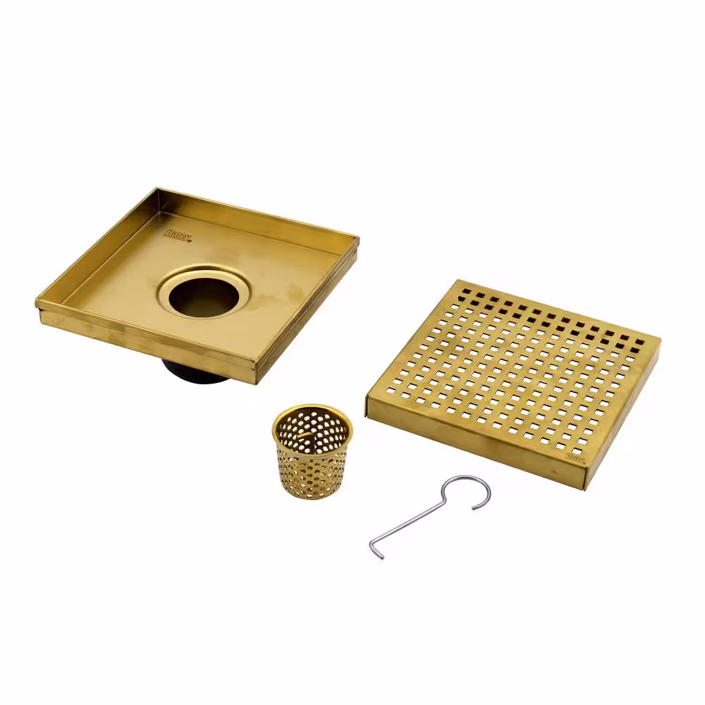 Oatey Designline 6 in. x 6 in. Stainless Steel Square Shower Drain with Square Pattern Drain Cover in Brushed Gold