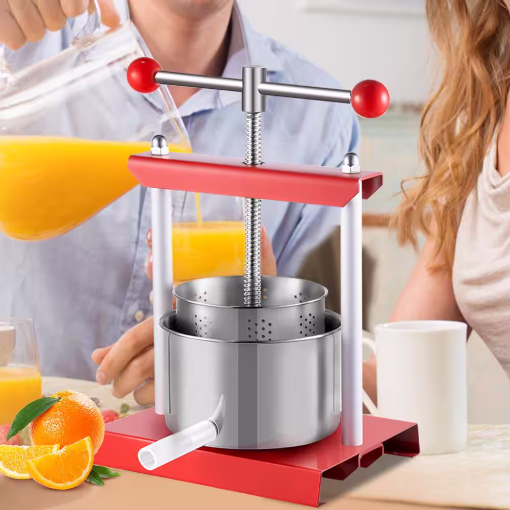 VEVOR Fruit Wine Press 0.9 Gal. Cheese Vegetable Tincture Press with T-Handle and 0.1 in. Thick Plate for Juicing, Red