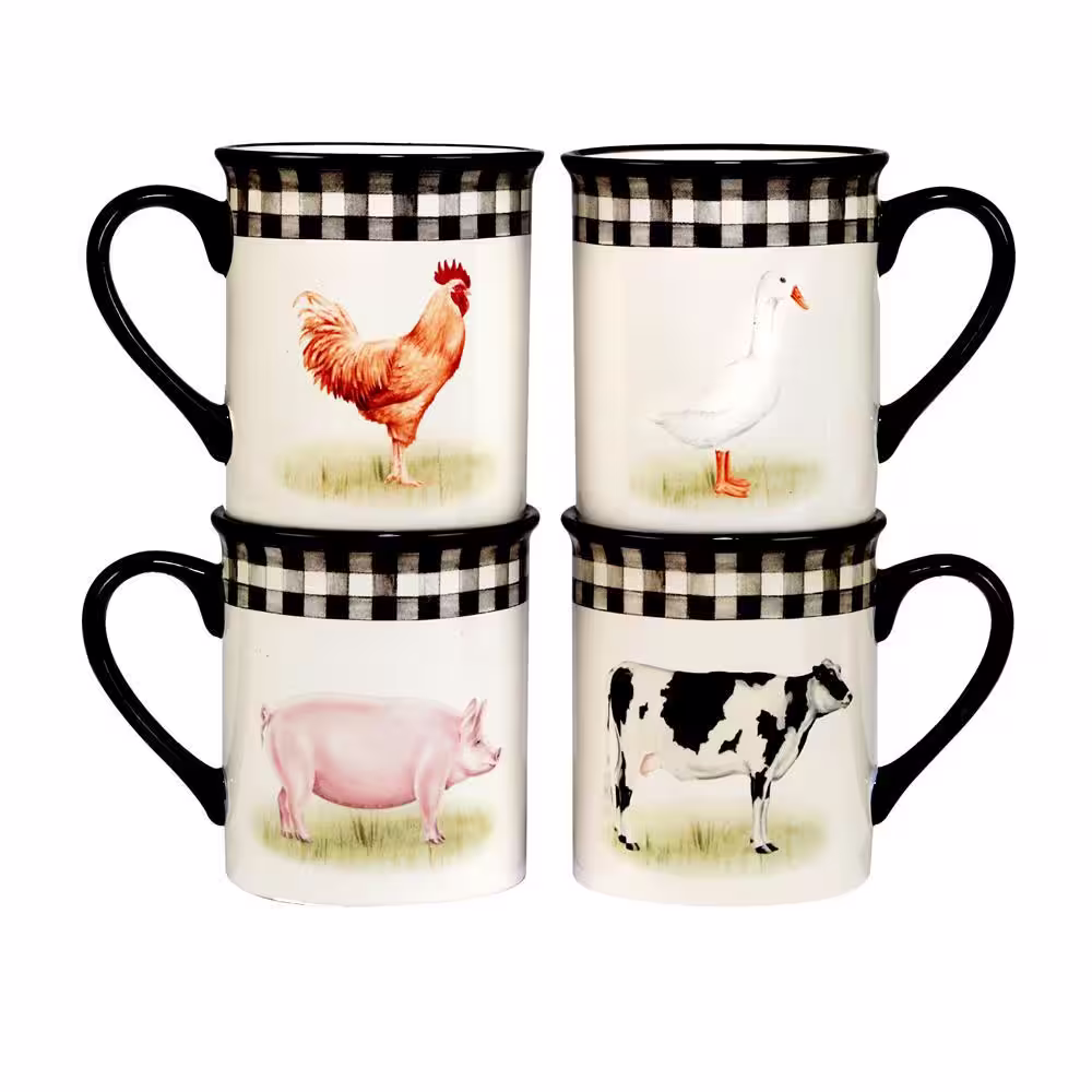 Certified International On the Farm 16-Piece Assorted Colors Earthenware Dinnerware Set (Service for 4)