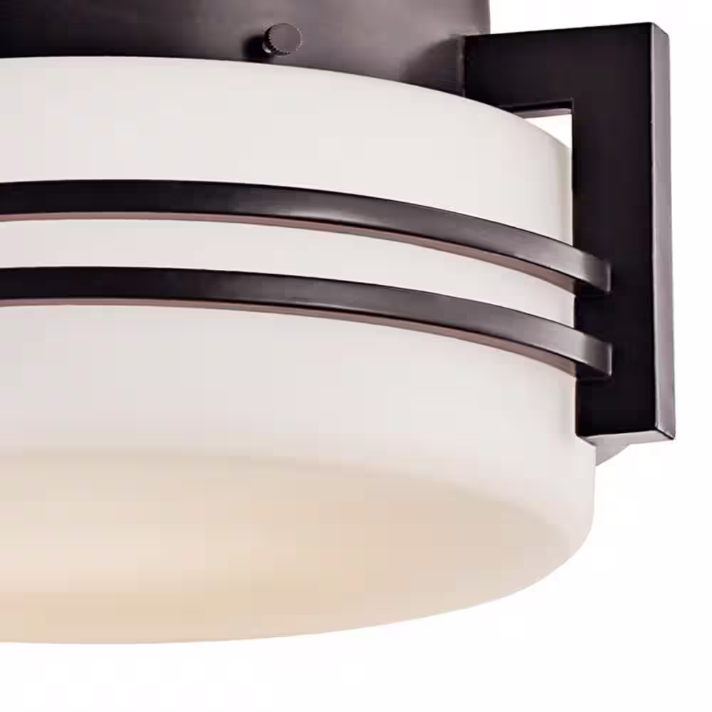 KICHLER Pacific Edge 1-Light Architectural Bronze Outdoor Porch Ceiling Flush Mount Light with Satin Etched Glass (1-Pack)
