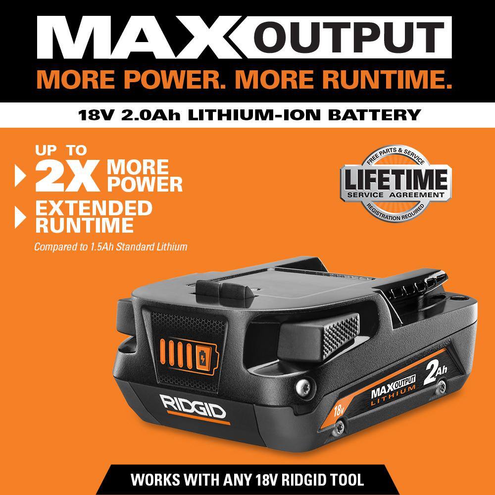 RIDGID 18V Lithium-Ion MAX Output 2.0 Ah Battery (4-Pack)