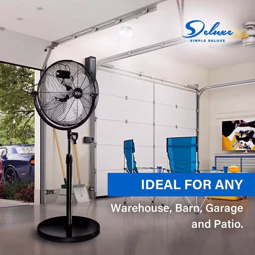 None 20 in. Black Pedestal Standing Fan, High Velocity, Heavy Duty Metal For Industrial, Commercial, Residential, Greenhouse