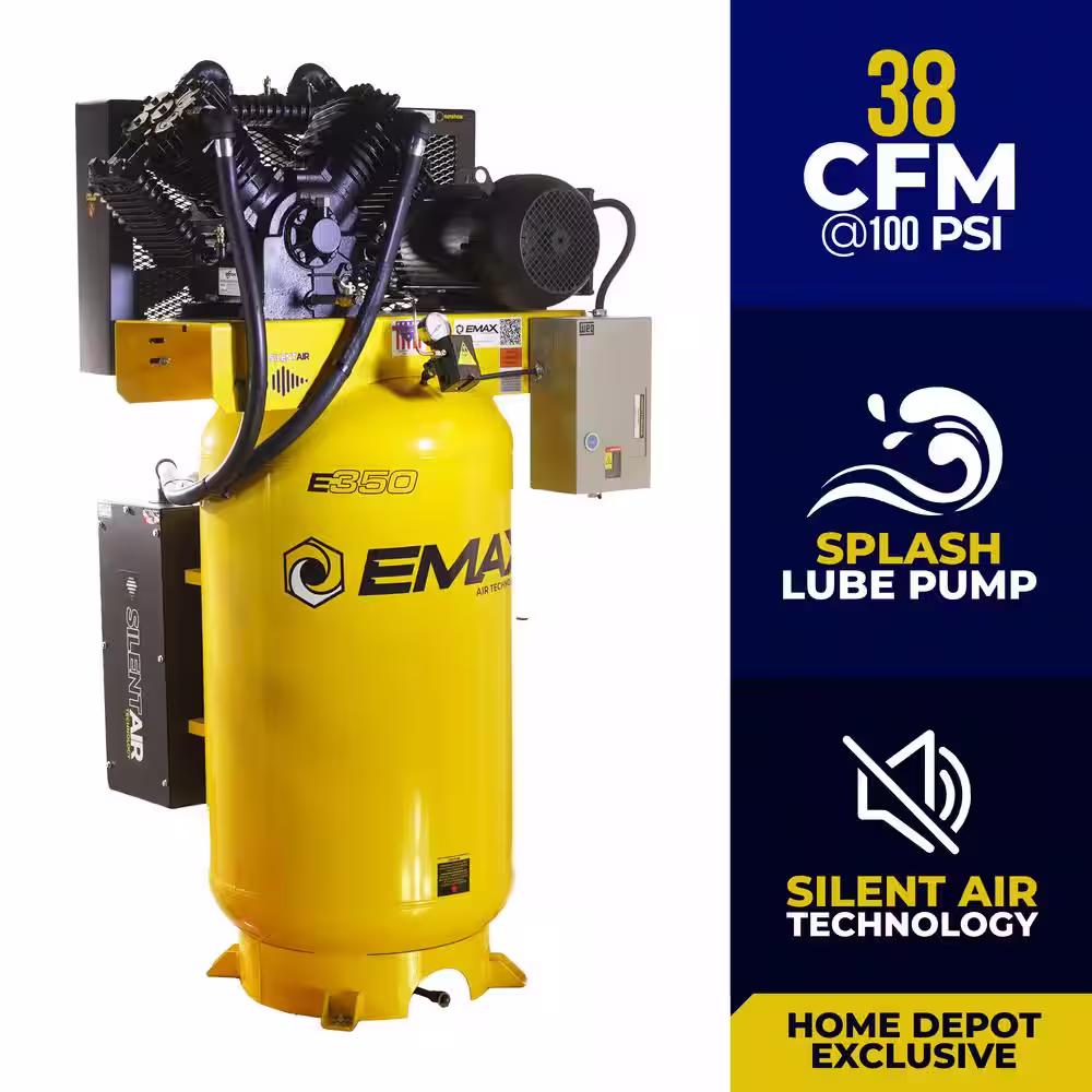 EMAX 80 Gal. 10 HP V4 1-Phase Silent Air 175 PSI Electric Air Compressor with Isolator Pads and Auto Drain