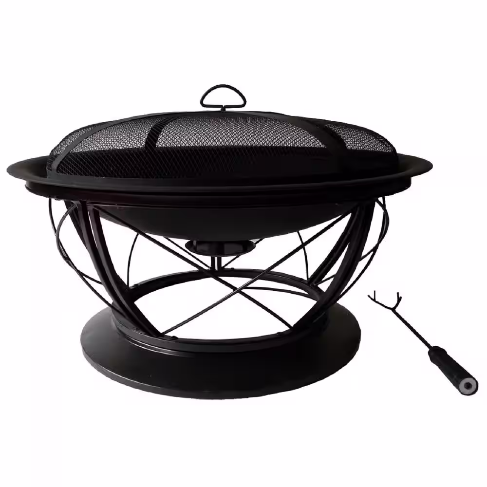 Pleasant Hearth Palmetto 30 in. x 19 in. Round Steel Wood Fire Pit in Rubbed Bronze with Cooking Grid