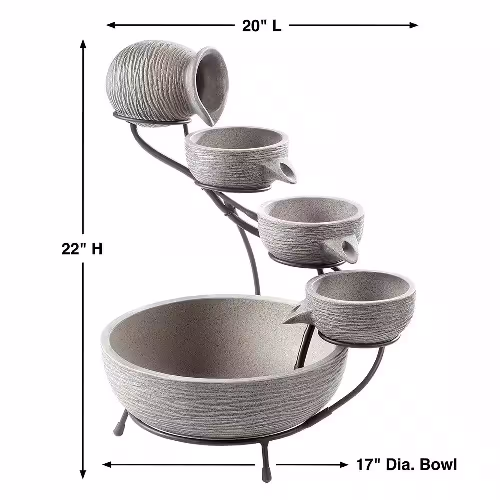 Smart Solar Oslo Dark Grey Light Concrete Solar Cascade Fountain