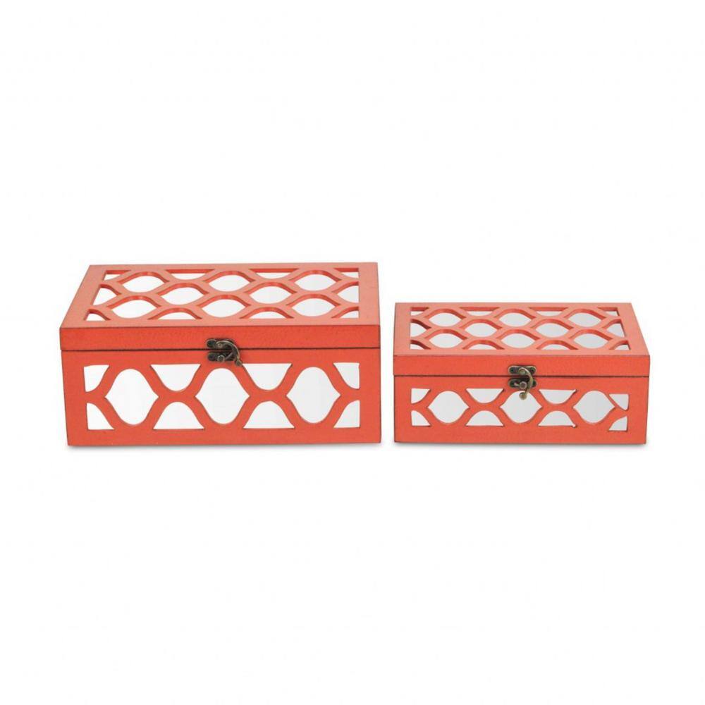 HomeRoots Coral Quatrefoil Mirror Jewelry Storage Boxes