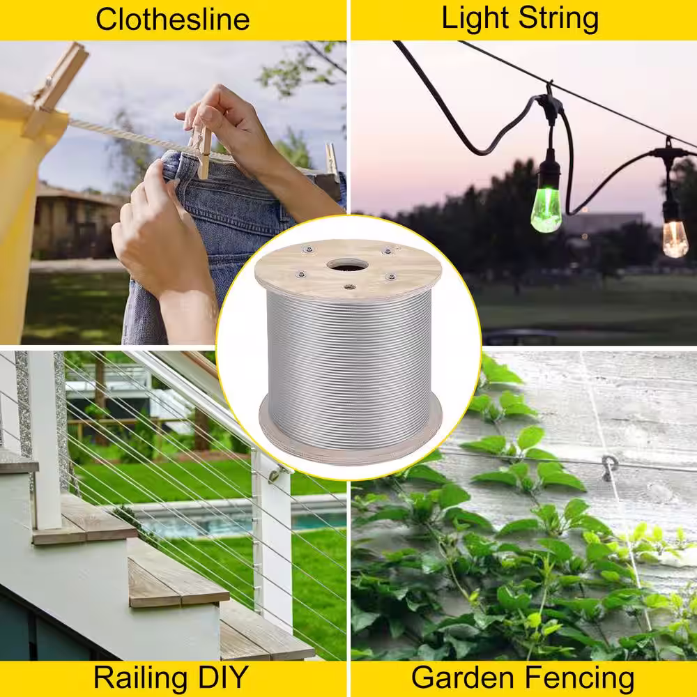 VEVOR 3/16 in. x 1000 ft. Stainless Steel Wire Rope Cable 1x19 Strand Construction for Garden Fence