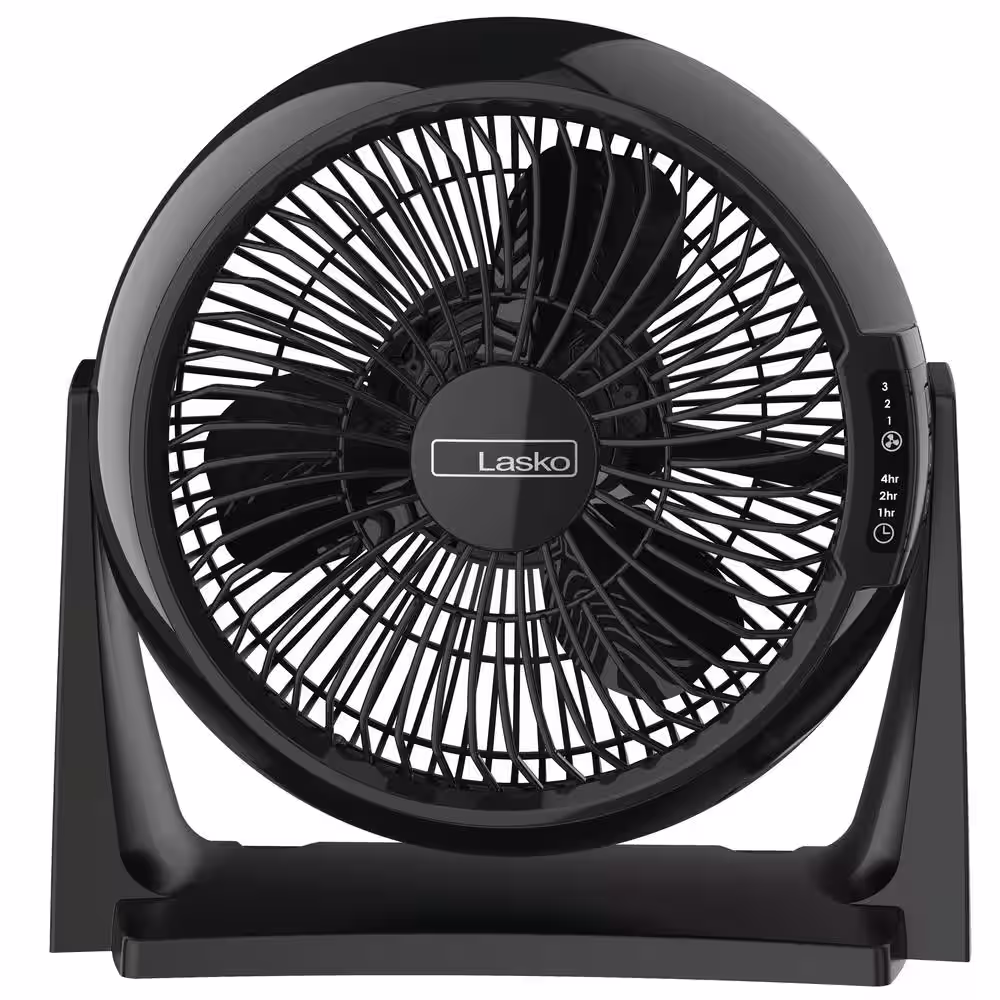 Lasko 10 in. 3-Speed Black Power Air Circulator Floor/Wall Fan with Auto-Off Timer Remote Control