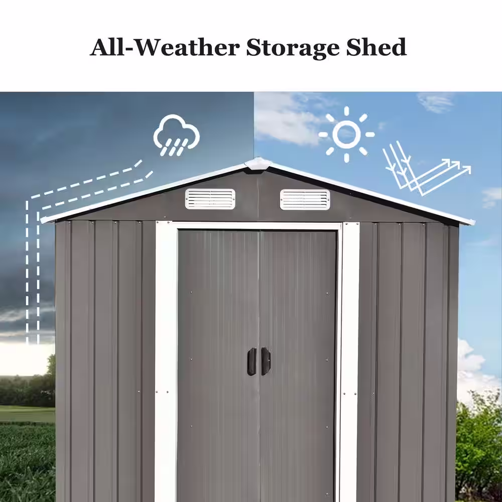 Mondawe Planet 6 ft. W x 4 ft. D Patio Garden Lawn Metal Storage Shed with Lockable Slided Double Door in Gray (23.4 sq. ft.)