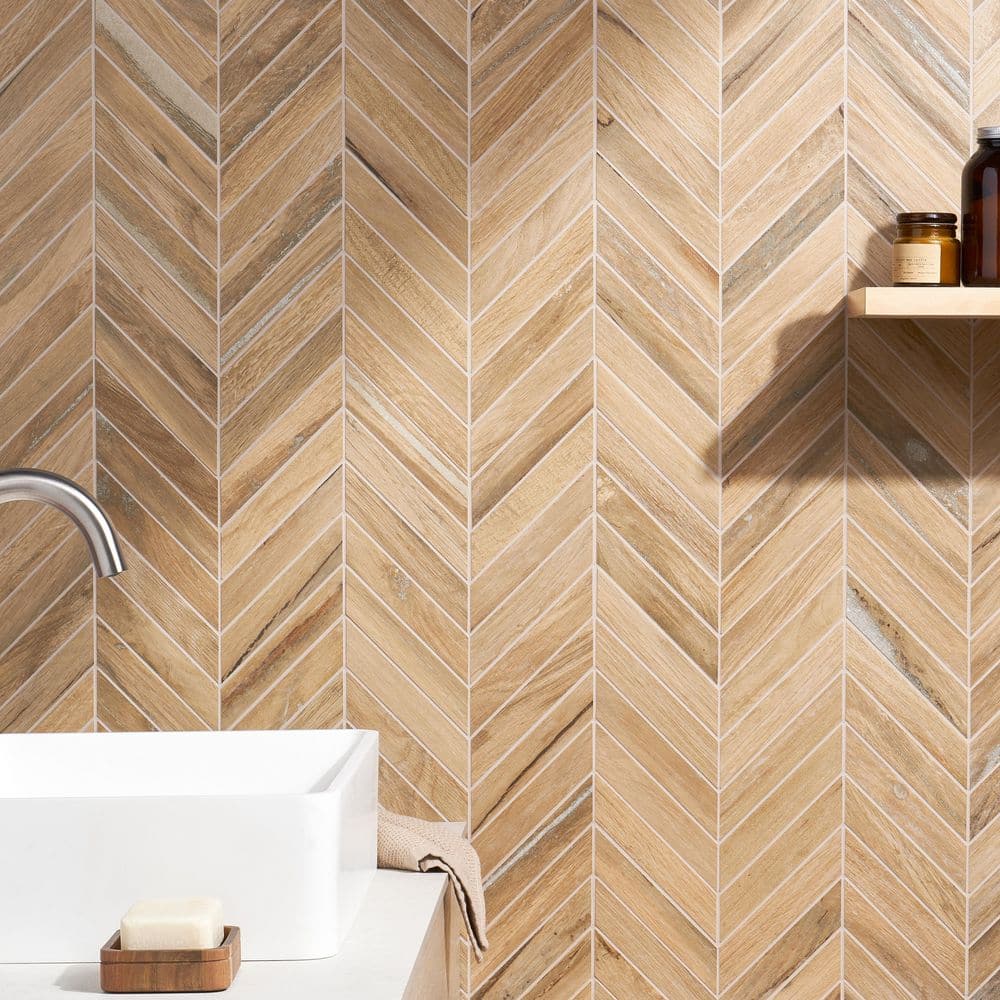 Ivy Hill Tile Everlasting Chevron Birch 9.44 in. x 19.68 in. Matte Wood Look Porcelain Mosaic Tile (1.29 sq. ft./Each)