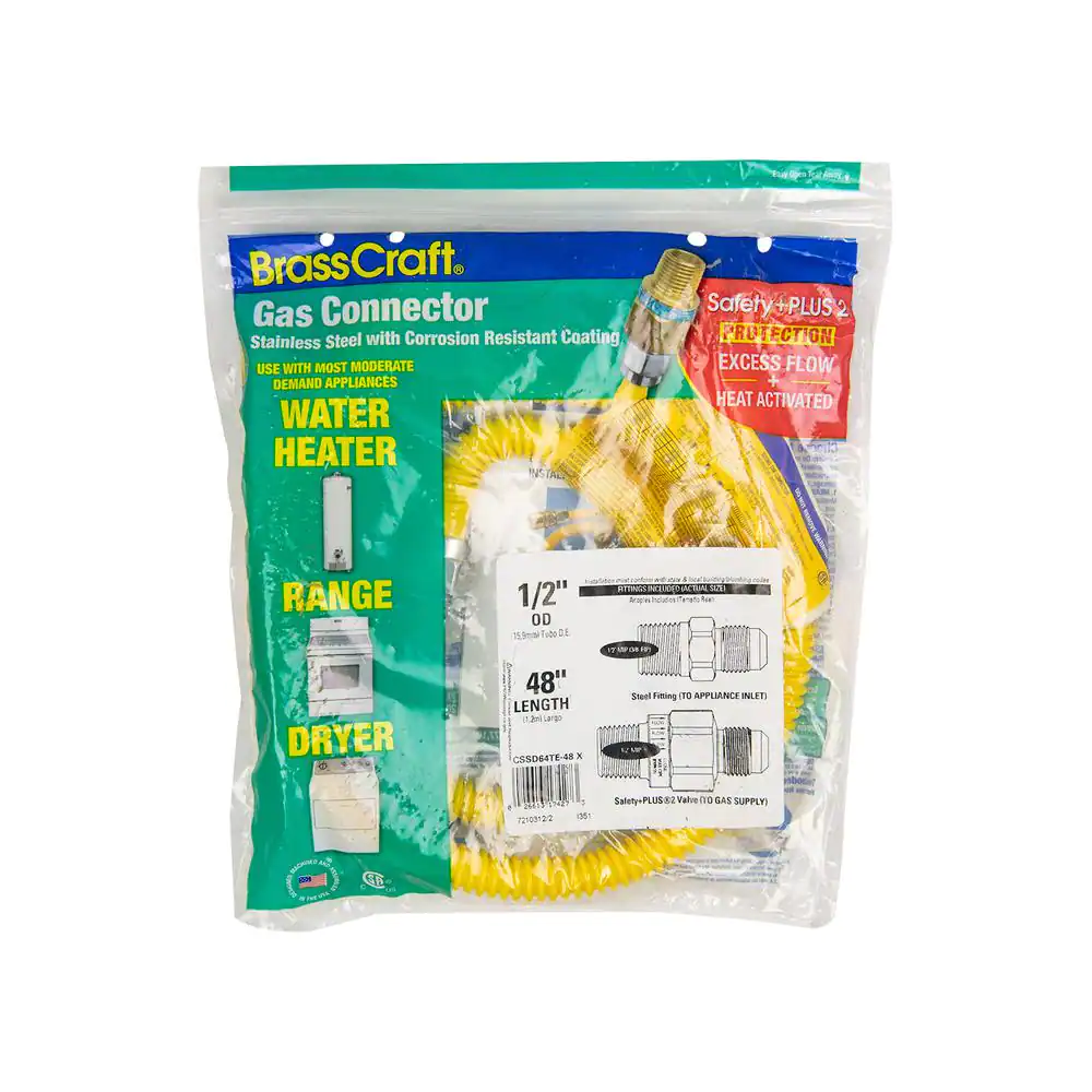 BrassCraft 1/2 in. MIP x 1/2 in. MIP x 48 in. Gas Connector (1/2 in. OD) w/Safety+Plus2 Thermal Excess Flow Valve (60,500 BTU)
