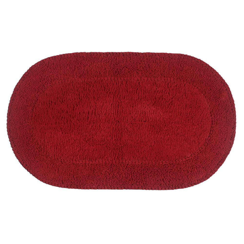 None Double Ruffle Collection 21 in. x 34 in. Red Cotton Bath Rug