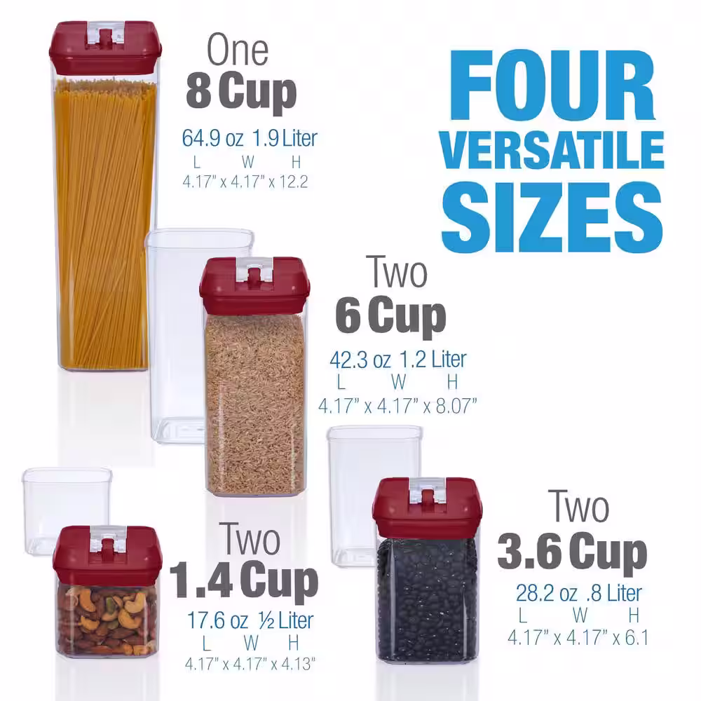 CHEER COLLECTION 7-piece Plastic Stackable Airtight Food Storage Container Set - Red