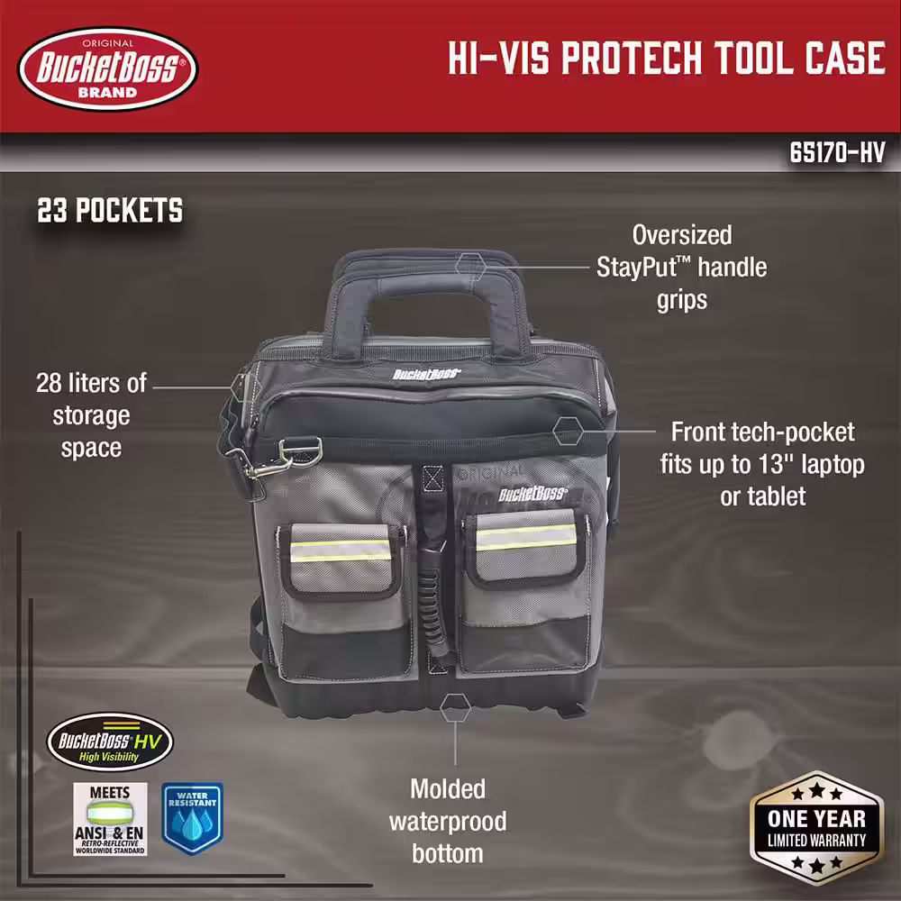 BUCKET BOSS 14 in. High Visibility Professional Tool Case Bag