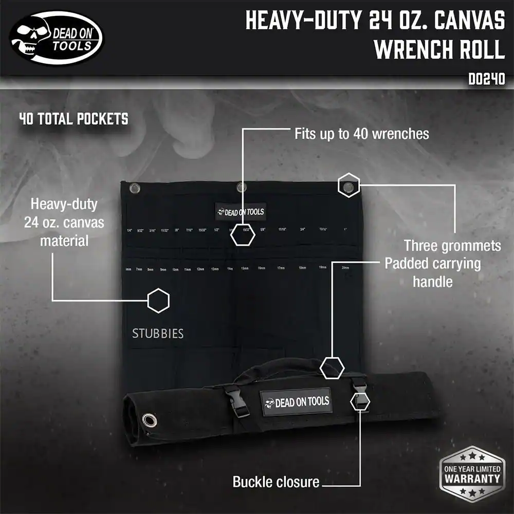 DEAD ON TOOLS 20 in. Heavy-Duty 24 oz. Canvas Wrench Roll