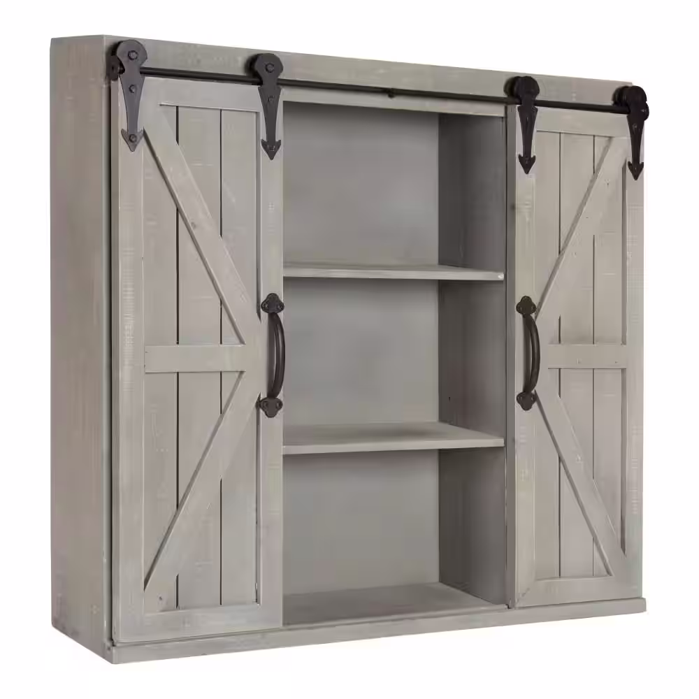 Kate and Laurel Cates 8 in. x 30 in. x 28 in. Gray Wood Decorative 2-Door Cabinet Wall Shelf