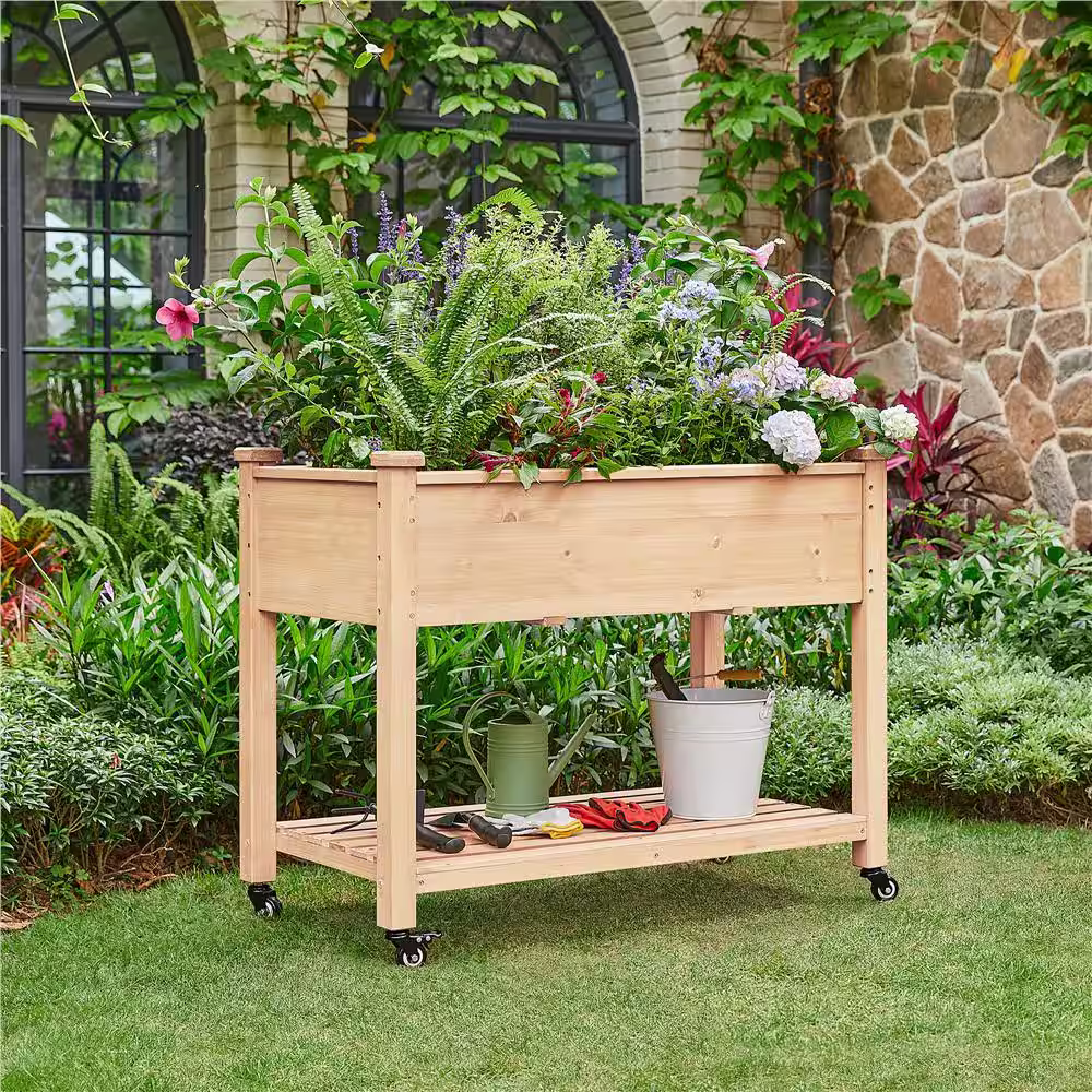 Yaheetech 42 in. L x 23 in. W x 33 in. H Raised Garden Bed with Lockable Wheels & Liner