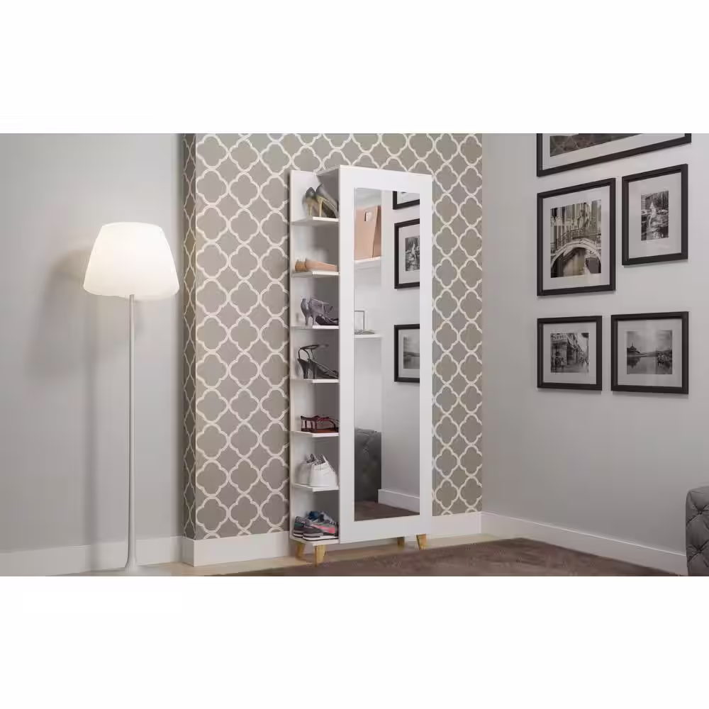 Manhattan Comfort 74.4 H 14-Pair 7-Tier White Particle Board Shoe Rack