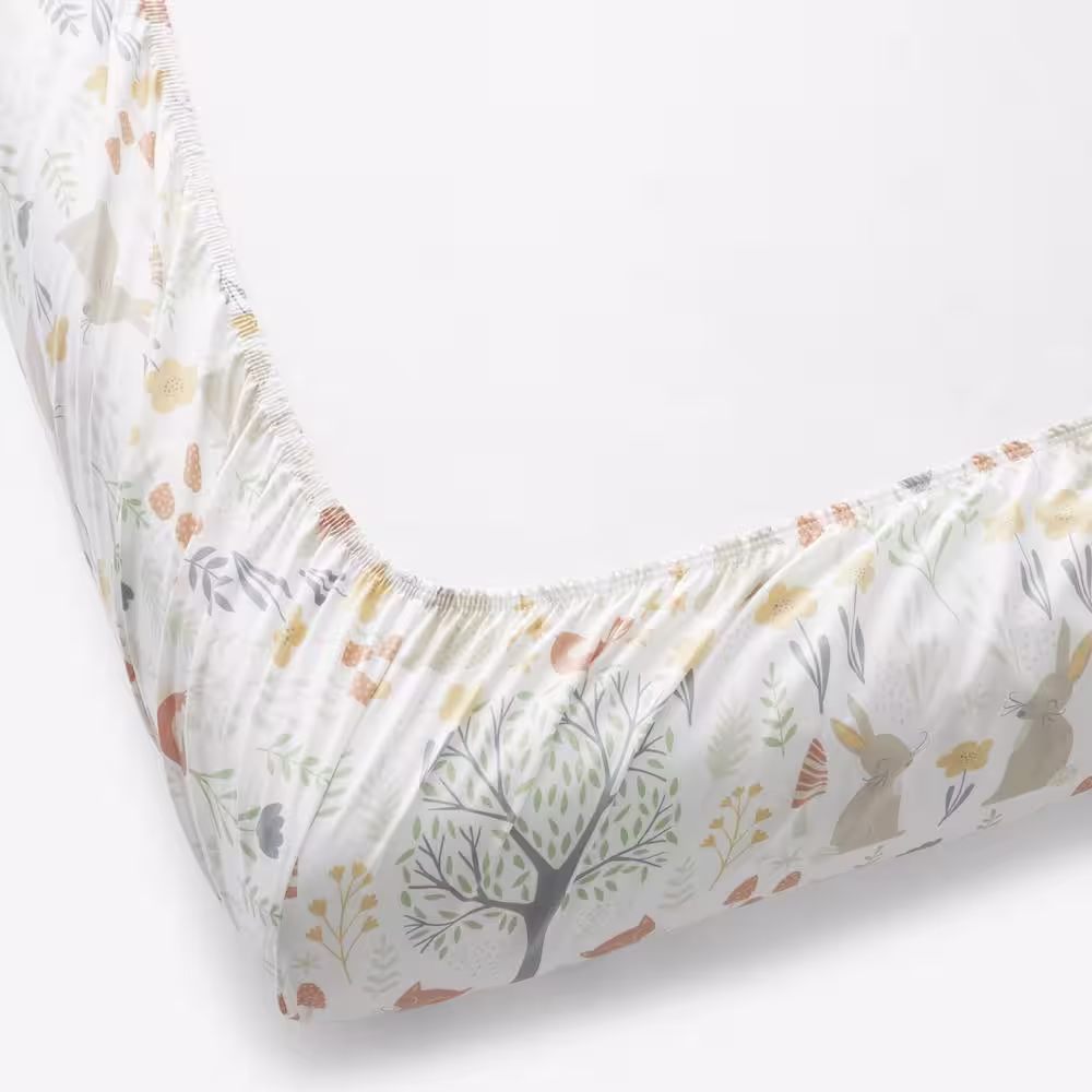 The Company Store Company Kids Forest Animals Ivory Multi Organic Cotton Percale Crib Sheet