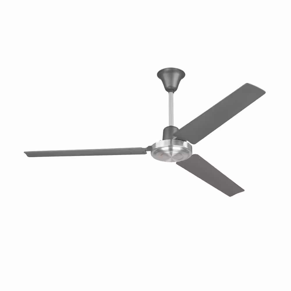 CRAFTMADE Utility 56 in. 4-Speed Ceiling Fan Titanium/Brushed Polished Nickel Finish Downrod Mount Heavy-Duty w/Wall Control