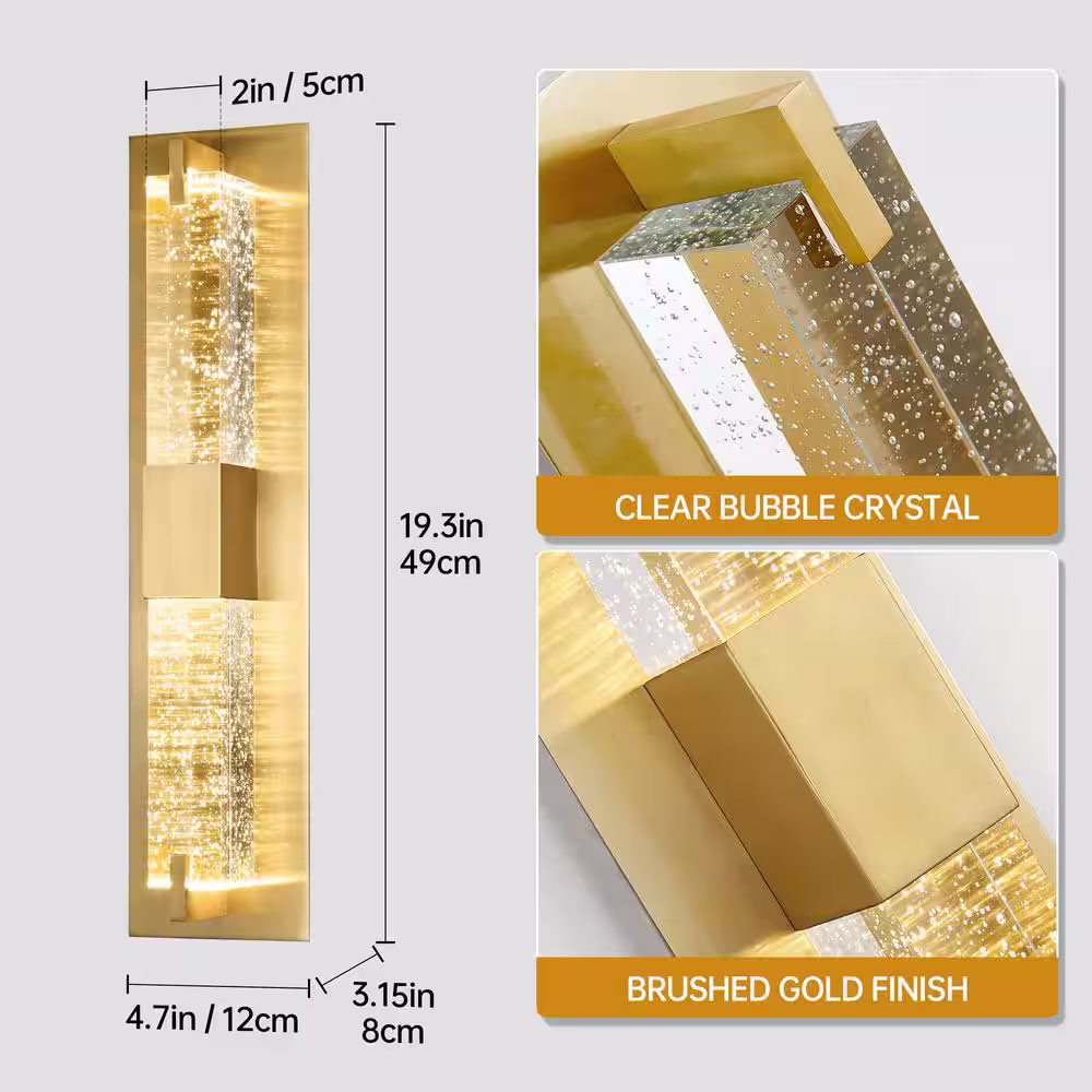 None Modern 1-Light Gold Dimmable LED Wall Sconce Wall Lighting with Crystal Bubble Glass Shade