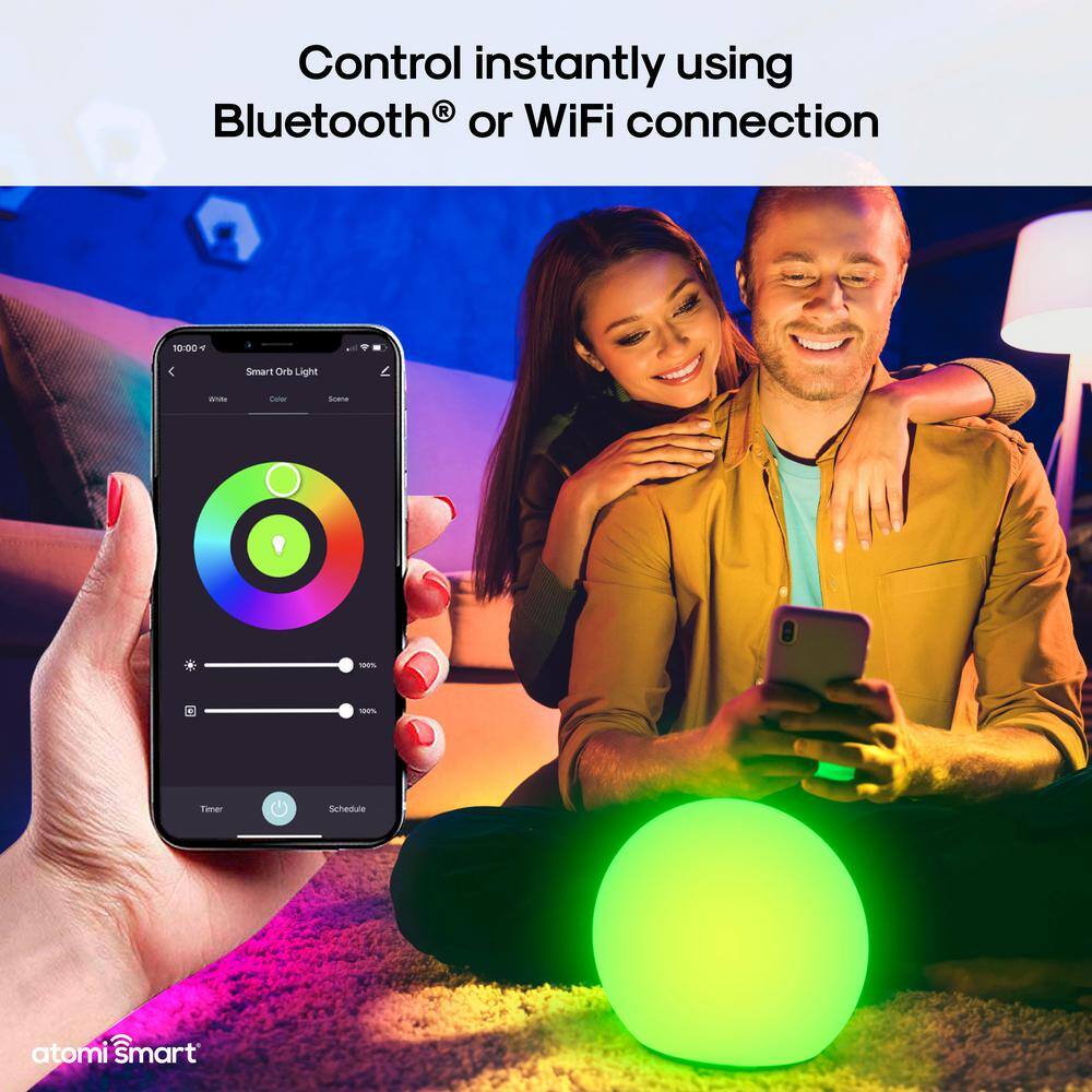 atomi smart 7 in. Multi-Color Smart Wi-Fi Portable LED Orb Lamp with Smart Wi-Fi Control