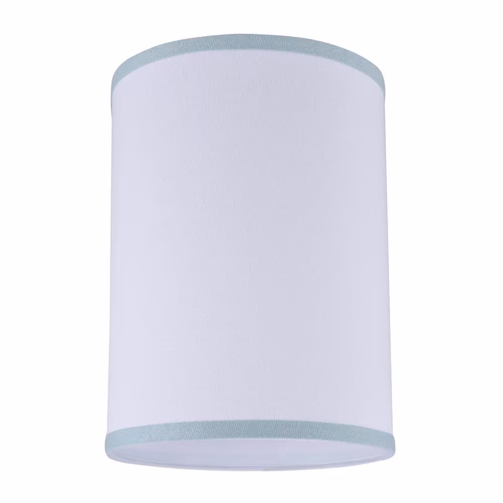 Aspen Creative Corporation 8 in. x 11 in. White and Light Blue Trim Hardback Drum/Cylinder Lamp Shade