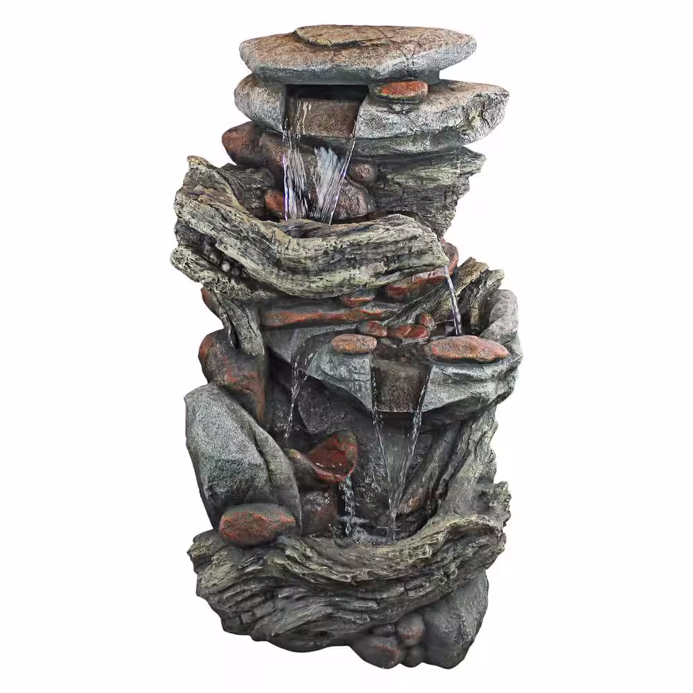 Design Toscano Cathedral Rocks Cascading Waterfall Stone Bonded Resin Garden Fountain