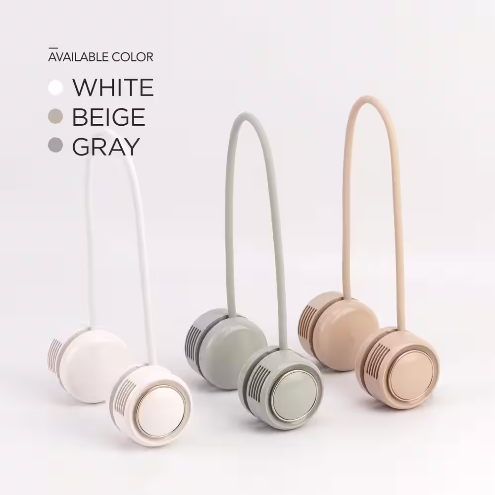 None Curling Bladeless 1.5 in, 3 Speeds Rechargeable Personal Fan with Flexible Neckband in Gray