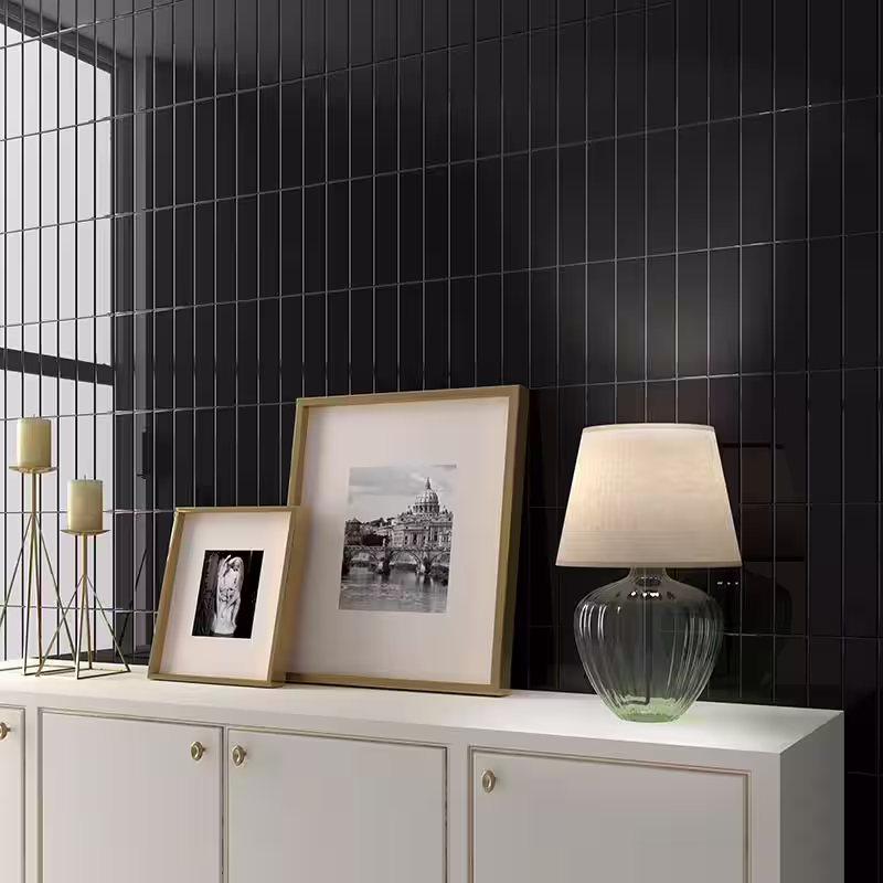 Apollo Tile Arte Black 1.97 in. x 7.87 in. Glossy Ceramic Subway Wall and Floor Tile (5.38 sq. ft./case) (50-pack)