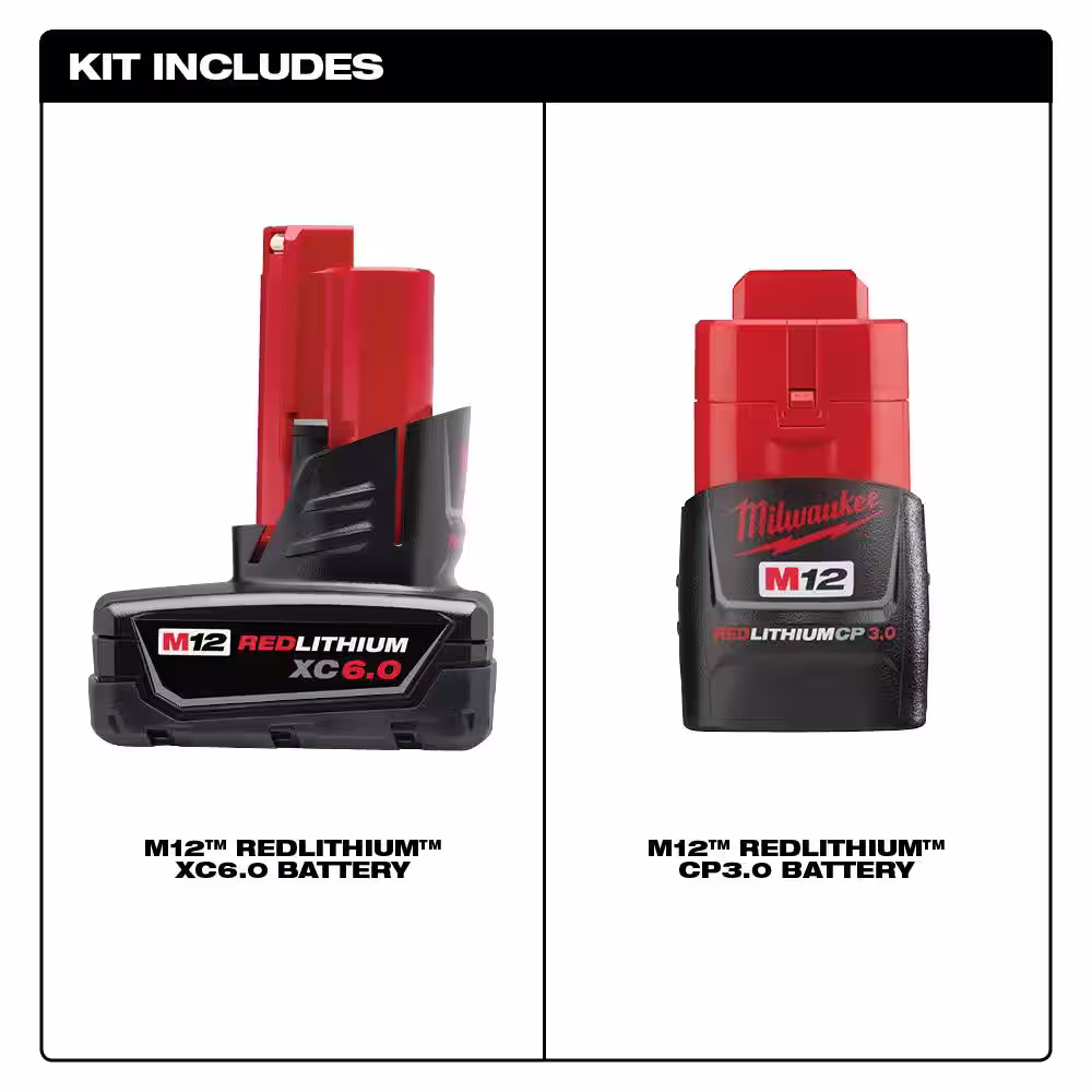 Milwaukee M12 12-Volt Lithium-Ion 6 Ah and 3 Ah Extended Capacity Battery Pack (2-Batteries)